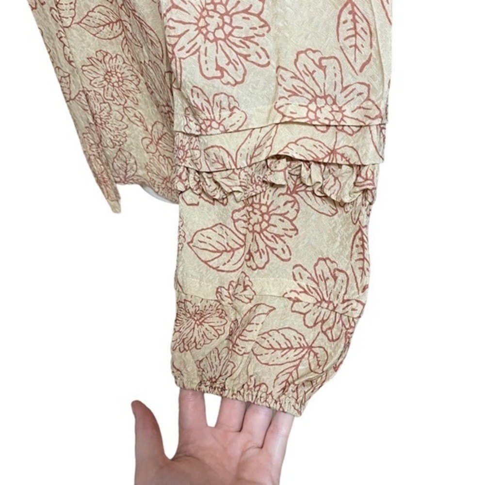 Current Air Floral Tie Top Blouse Long Sleeves with Ruffles - Picture 5 of 11